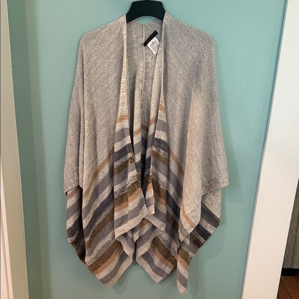 BCBGMaxAzria Striped Gray and Brown Poncho